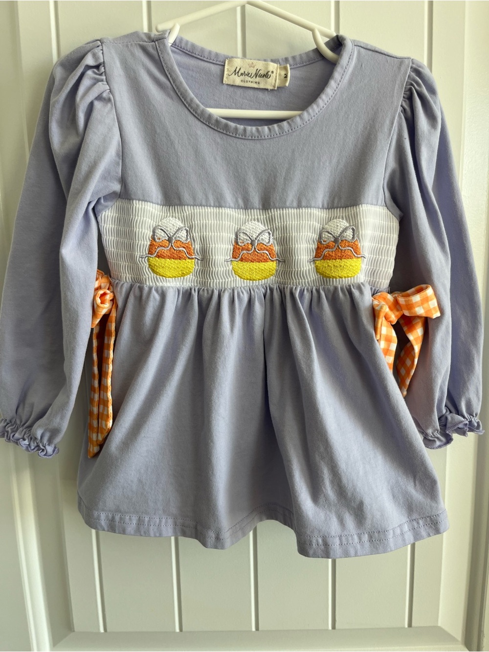 Girls' Lavender Smocked Top with Gingham Bows